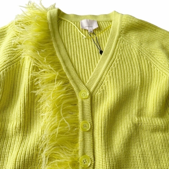 Cinq à Sept Laney Button Front Feather Trim Cardigan, Size S, Key Lime, New with - Picture 8 of 12
